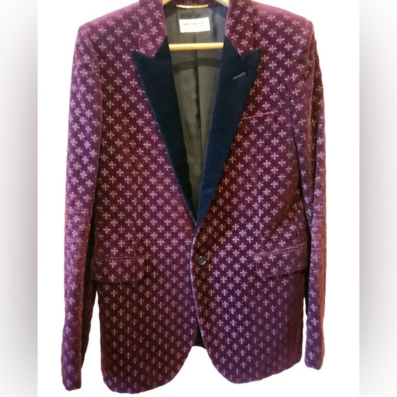 Saint laurent blazer jacket in printed burgundy velvet - Picture 1 of 4